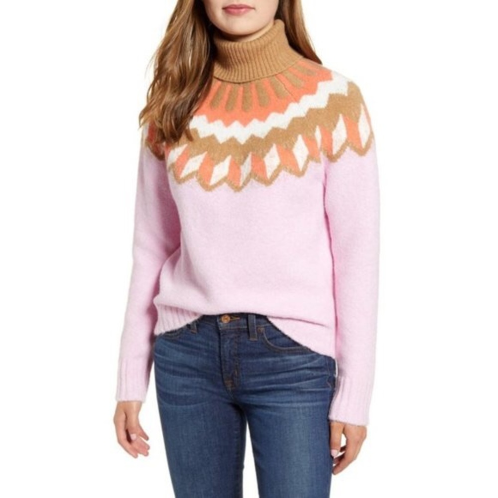 J Crew Supersoft Yarn Fair Isle Turtleneck Sweater